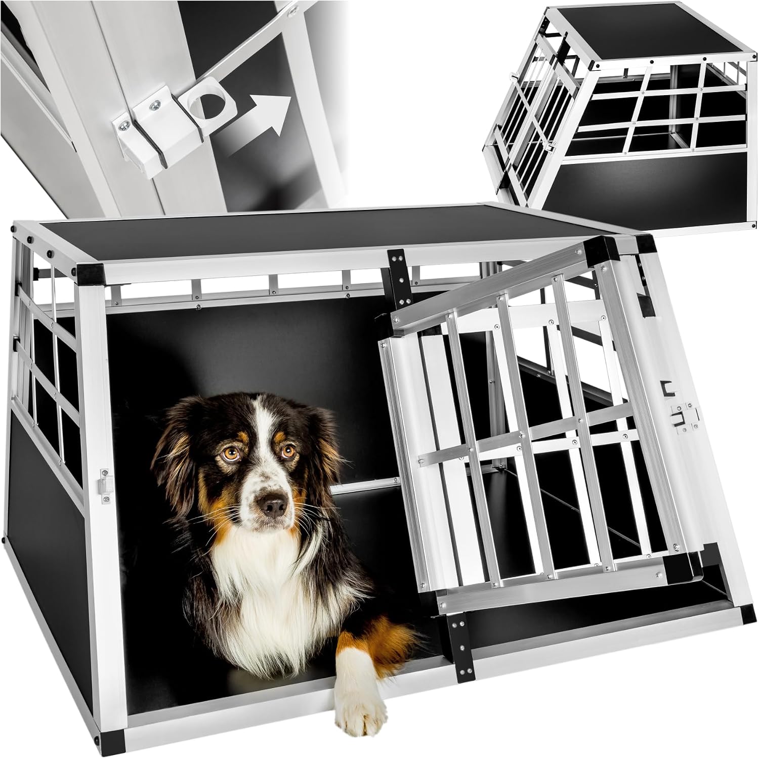 tectake® Caisse de Transport pour Chien légère & Solide Double Cage de Transport Chiens pour Transport Chien Voiture, Maison ou Jardin Cage avec paroi pour Max. 2 Chiens - 89 x 69 x 50 cm