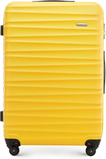 WITTCHEN Valise Grande Taille Valise de Voyage à roulettes Coque Rigide ABS 4 roulettes Spinner Serrure à Combinaison Poignée télescopique Groove Line Taille XL Jaune Air France/Easyjet/Ryanair