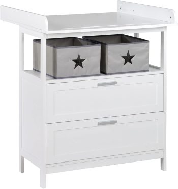 roba Commode à Langer Hamburg 2 Tiroirs - avec Plan Amovible + 2 Boîtes de Rangement en Toile - Fixation Murale Incluse - Convertible en Commode de Salon / Blanc