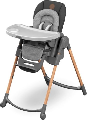 Maxi-Cosi Minla Chaise Haute Bébé Evolutive, 0 - 14 ans, 60 kg max, Chaise Haute Bébé, 9 Hauteurs Réglables, 5 Différentes Inclinaisons, 4 Positions de Plateau, Pliage compact, Essential Graphite