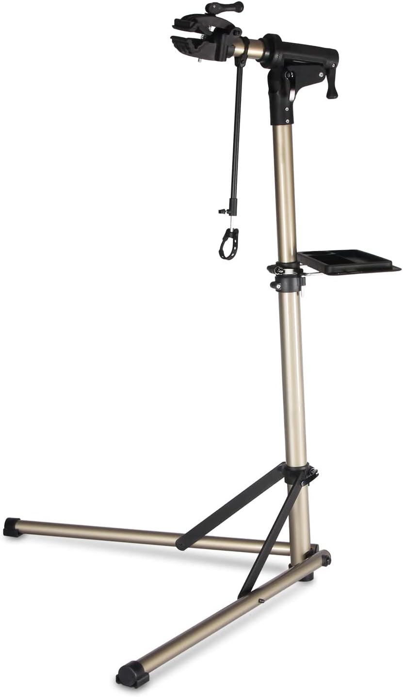 CXWXC Support de réparation de vélo, Pieds d’Atelier, en Aluminium, avec Plateau à Outils magnétique, Réglable, Léger, Portatif, pour Entretien et Réparation Bicyclette Champagne (Champagne)
