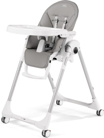 PEG Prima Pappa Follow Me Chaise Haute Bébé Inclinable, Fonction Transat, 4 Roues, Pliable et Ultra-Compacte, pour Enfants de 0 à 3 Ans (0-15 kg), Gris (ice)