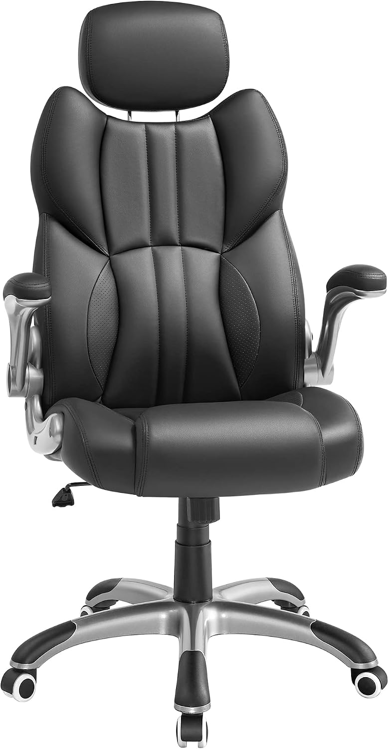 SONGMICS Chaise de Bureau, Fauteuil Gamer Ergonomique, Siège, Mécanisme à Bascule, Accoudoirs Pliables, roulettes Pivotantes, Hauteur Réglable, Chaise E-Sport, Noir d'encre OBG65BK