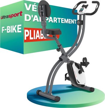 Ultrasport F-Bike Vélo d’Appartement Pliable I Vélos d'Appartement Extra Silencieux jusqu'à 130 kg avec Selle Confort, Velo d Appartement Pliable