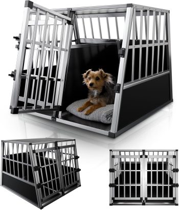Juskys Caisse de Transport en Aluminium pour Chiens XL - 96x91x70 cm - Caisse Robuste et Facile à Entretenir pour la Voiture - 2 Portes grillagées verrouillables - Box Voyage pour Chiens